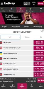 Betway Lucky Numbers Results 1