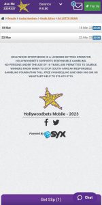 Hollywoodbets SA Lotto Results 2